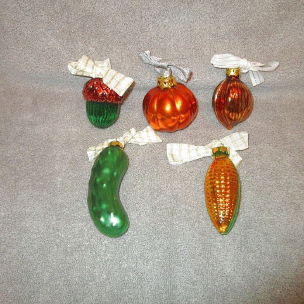 Vtg 1994 Glass Christmas Ornaments Set Of 5 Vegetable Corn Pumpkin Walnut Acorn